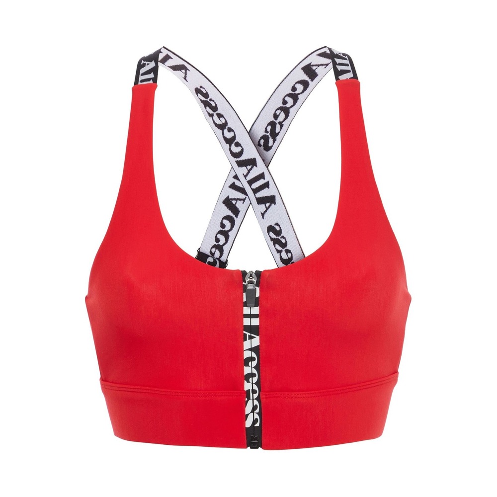 All‎ Access Sports Bra Red Zip Front Criss Cross Straps Activewear Top
